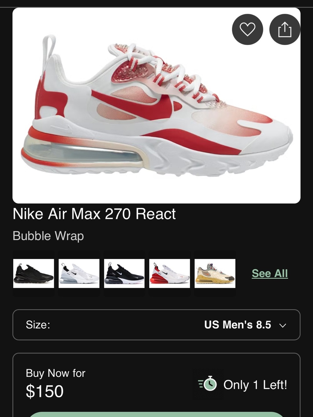 Nike Air Max 270 React SE Bubble Wrap ( White and Red ) - Picture 7 of 7